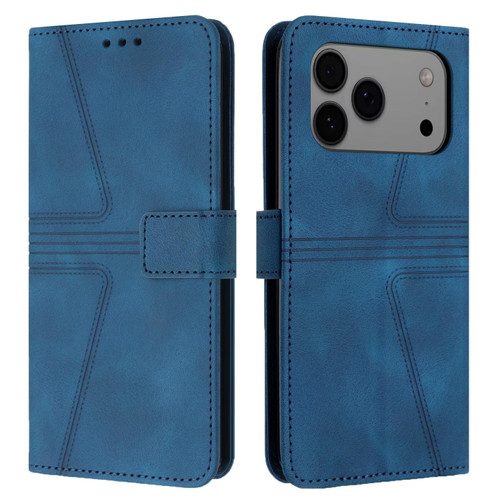 iPhone 17 Pro Triangle Solid Color Leather Phone Case - Blue