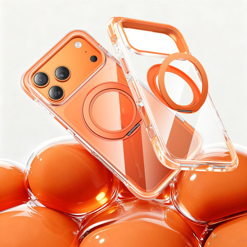iPhone 17 Pro Vacuum Airbag TPU + Acrylic 360 Rotating Bracket Magnetic Shockproof Phone Case - Orange