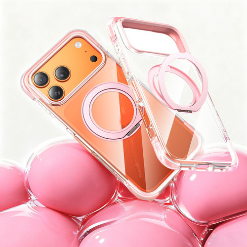 iPhone 17 Pro Vacuum Airbag TPU + Acrylic 360 Rotating Bracket Magnetic Shockproof Phone Case - Pink