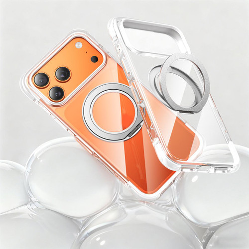 iPhone 17 Pro Vacuum Airbag TPU + Acrylic 360 Rotating Bracket Magnetic Shockproof Phone Case - White