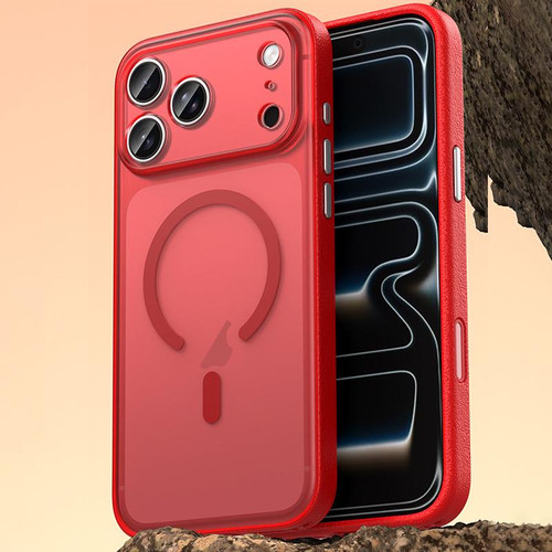 iPhone 17 Pro Vegan Leather Magnetic Phone Case - Berry Red