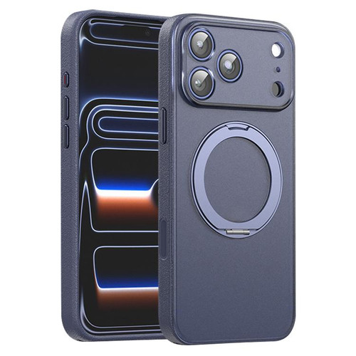 iPhone 17 Pro Vegan Leather Magnetic Phone Case with 360 Degrees Rotating Stand - Deep Sea Blue