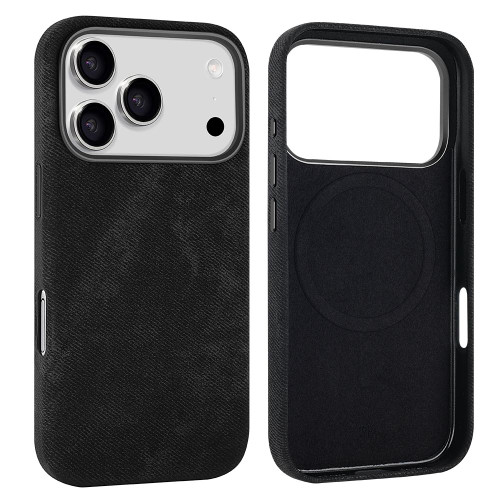 iPhone 17 Pro VIETAO Retro Denim Texture PU Leather MagSafe Phone Case - Black