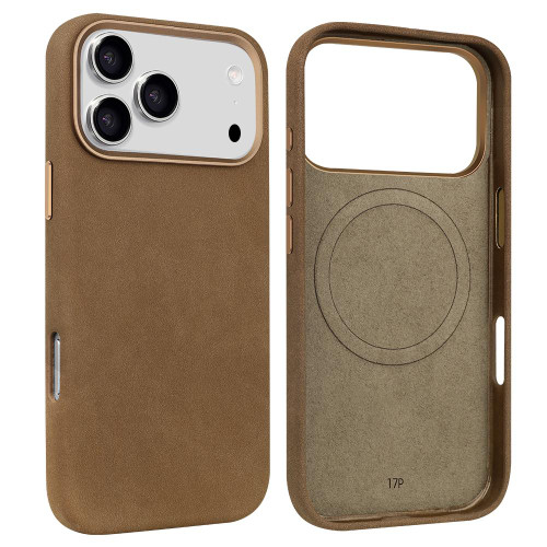 iPhone 17 Pro VIETAO Suede MagSafe PU Leather Phone Case - Dark Brown