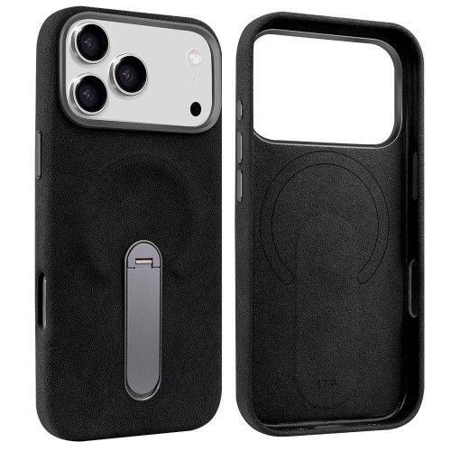 iPhone 17 Pro VIETAO Suede MagSafe PU Leather Phone Case with Holder - Black