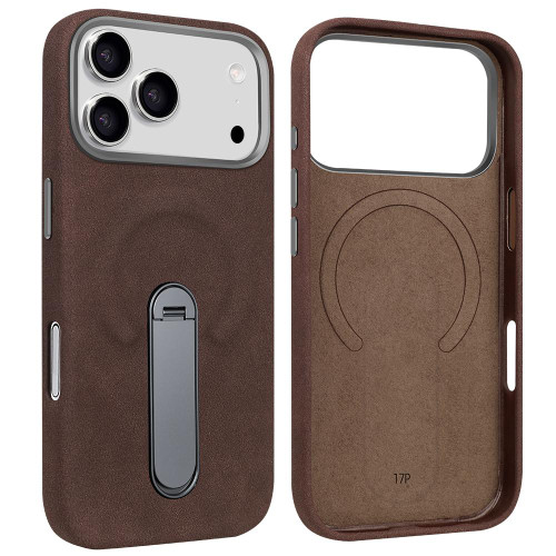 iPhone 17 Pro VIETAO Suede MagSafe PU Leather Phone Case with Holder - Coffee Brown