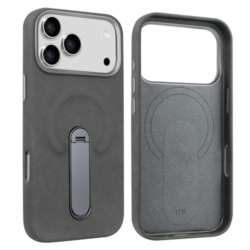 iPhone 17 Pro VIETAO Suede MagSafe PU Leather Phone Case with Holder - Dark Grey
