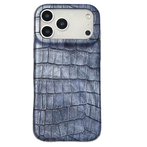 iPhone 17 Pro Vintage Crocodile Texture Shockproof Vegan Leather Phone Case - Blue