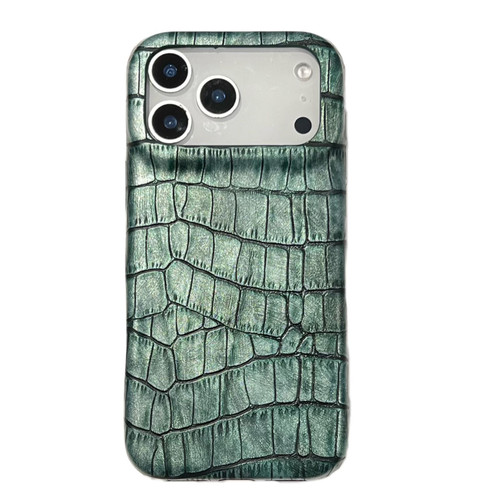 iPhone 17 Pro Vintage Crocodile Texture Shockproof Vegan Leather Phone Case - Green