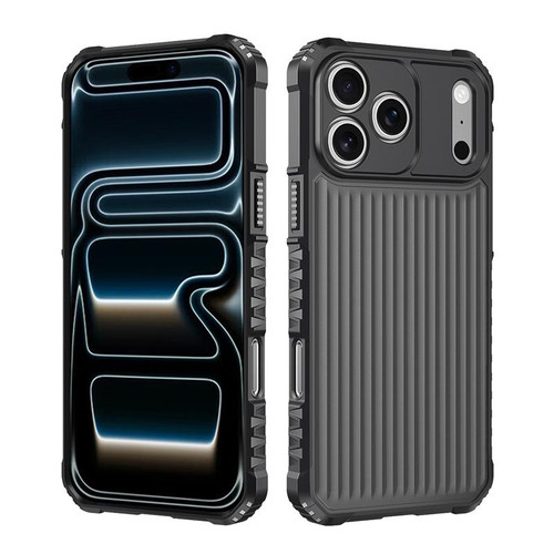 iPhone 17 Pro War Shadow Stripe Series Airbag Frosted Shockproof Phone Case - Black