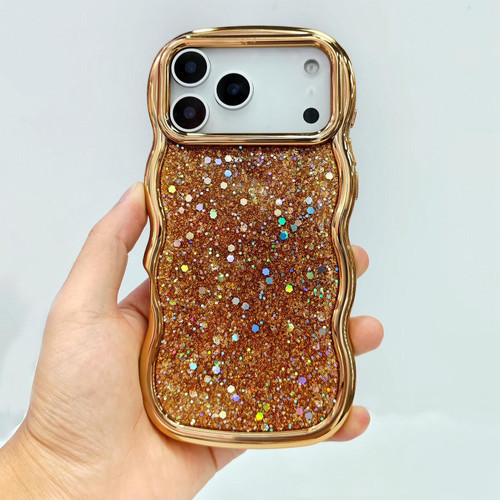 iPhone 17 Pro Wave Glitter Sequined Electroplated Phone Case - Gold