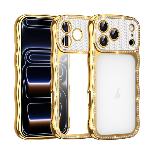 iPhone 17 Pro Wave Twisting Star Diamond Shockproof Electroplate TPU Phone Case - Gold