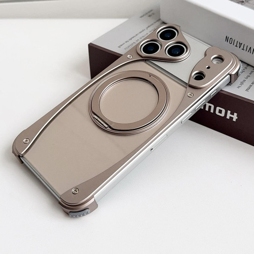 iPhone 17 Pro Weasel Original Color Metal Frameless 360 Rotation Holder Magnetic Phone Case - Dessert Gold