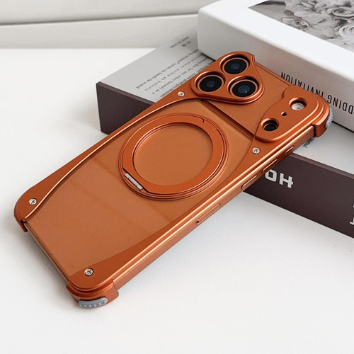 iPhone 17 Pro Weasel Original Color Metal Frameless 360 Rotation Holder Magnetic Phone Case - Orange