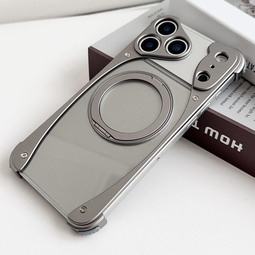 iPhone 17 Pro Weasel Original Color Metal Frameless 360 Rotation Holder Magnetic Phone Case - Titanium Color