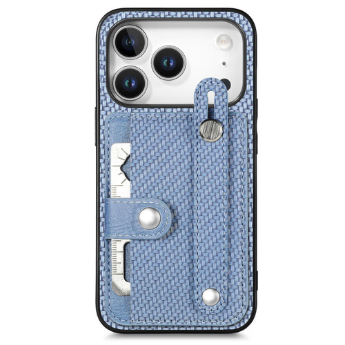 iPhone 17 Pro Wristband Kickstand Card Wallet Back Phone Case with Tool Knife - Blue