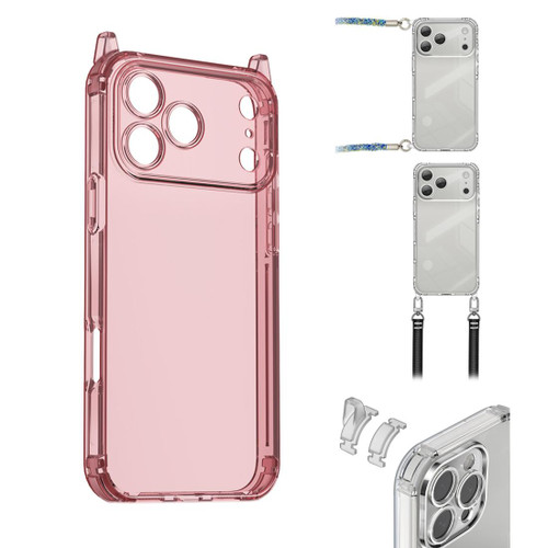 iPhone 17 Pro XDcase Candy DIY Detachable Lanyard Hole Shockproof Phone Case - Transparent Pink