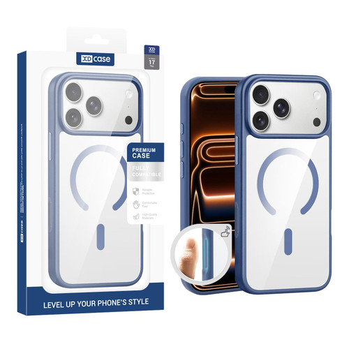 iPhone 17 Pro XDcase JINDUN Clear Cover Independent Metal Button Magnetic Phone Case - Blue