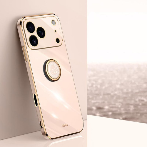 iPhone 17 Pro XINLI Straight Edge 6D Electroplate TPU Phone Case with Ring Holder - Pink