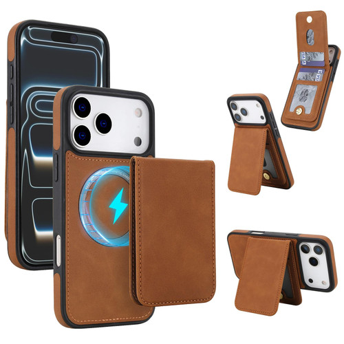 iPhone 17 Pro YM030 Retro Faux Leather Magnetic Detachable Wallet Phone Case - Brown