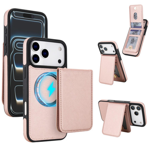 iPhone 17 Pro YM030 Retro Faux Leather Magnetic Detachable Wallet Phone Case - Rose Gold