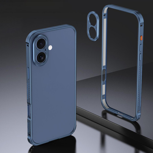 iPhone 17 Armor Dual-side Anti-slip Metal Frame Case with Lens Cover - Blue