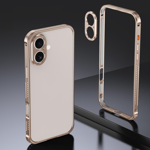 iPhone 17 Armor Dual-side Anti-slip Metal Frame Case with Lens Cover - Desert Gold
