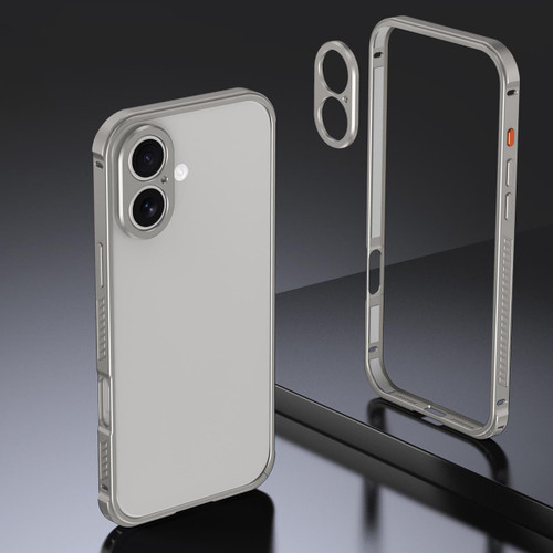 iPhone 17 Armor Dual-side Anti-slip Metal Frame Case with Lens Cover - Grey
