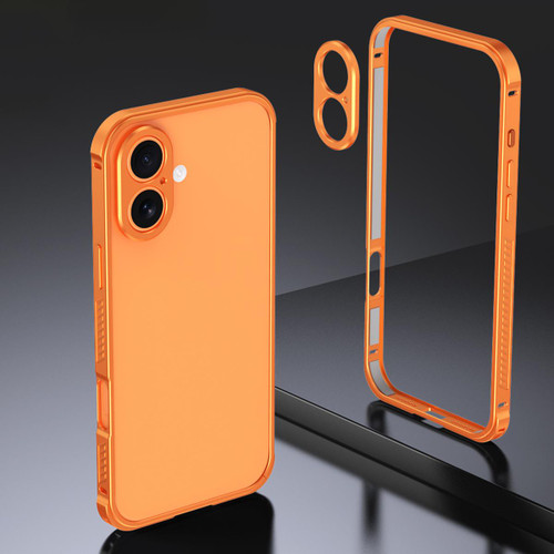iPhone 17 Armor Dual-side Anti-slip Metal Frame Case with Lens Cover - Orange