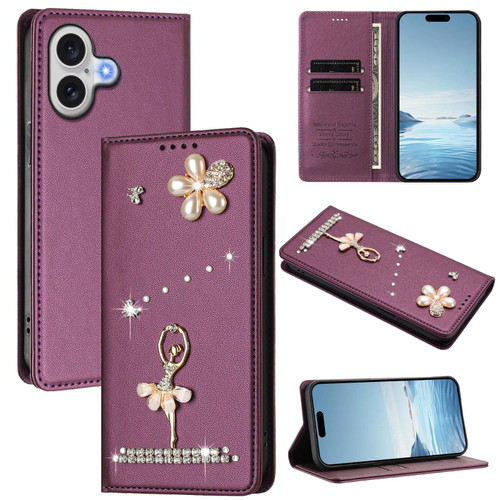 iPhone 17 Ballet Girl Diamond Studded RFID Vegan Leather Phone Case - Violet
