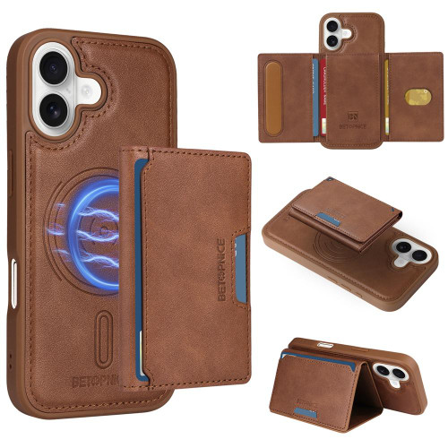 iPhone 17 BETOPNICE Horizontal Flip Detachable MagSafe Wallet Phone Case - Brown