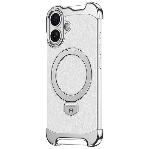 iPhone 17 Borderless MagSafe Ring Holder Plain Leather Phone Case - White