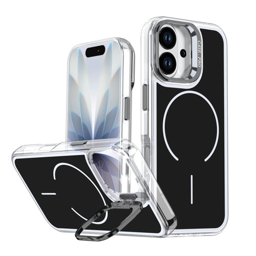 iPhone 17 Bright Color Blocking Camera Bracket Magnetic Phone Case - Black