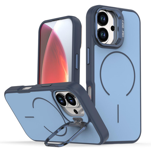 iPhone 17 Bright Color Contrast Skin-feel Camera Bracket Magsafe Phone Case - Blue