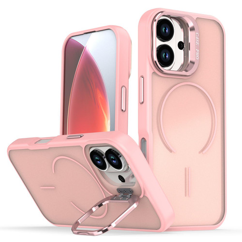 iPhone 17 Bright Color Frosted Skin-feel Camera Bracket Magsafe Phone Case - Pink