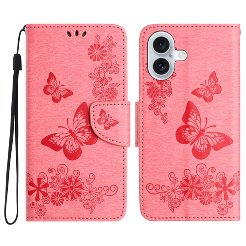 iPhone 17 Butterfly Embossed Flip Leather Phone Case - Pink