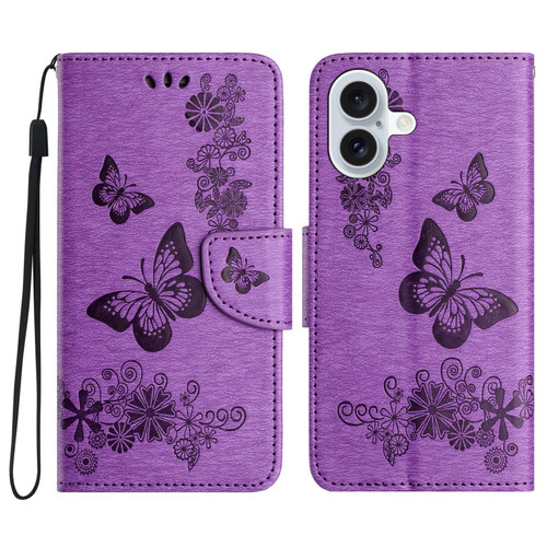 iPhone 17 Butterfly Embossed Flip Leather Phone Case - Purple