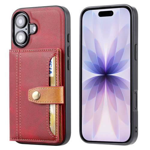 iPhone 17 Calfskin Card Slot TPU Hybrid PU Phone Case - Red