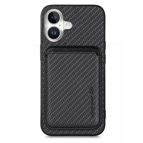 iPhone 17 Carbon Fiber Leather Card Magsafe Phone Case - Black