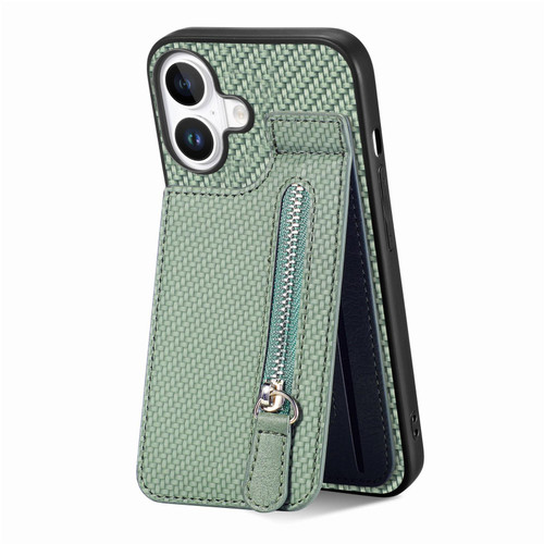 iPhone 17 Carbon Fiber Vertical Flip Zipper Phone Case - Green
