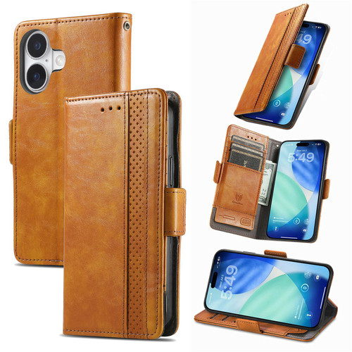 iPhone 17 CaseNeo Splicing Dual Magnetic Buckle Leather Phone Case - Khaki