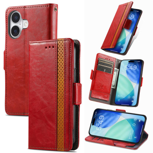 iPhone 17 CaseNeo Splicing Dual Magnetic Buckle Leather Phone Case - Red