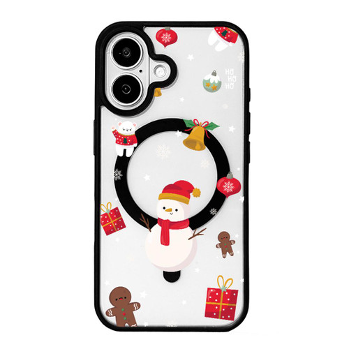 iPhone 17 Christmas Series Strong Magnetic Painted Black Edge Phone Case - Cute Polar Bear and Snowman