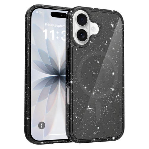 iPhone 17 Clear Glitter Magnetic PC Hybrid TPU Phone Case - Black
