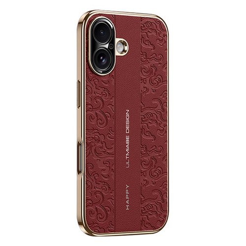 iPhone 17 Cloud Dragon Pattern Plain Leather PC Phone Case - Red