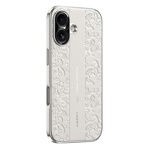 iPhone 17 Cloud Dragon Pattern Plain Leather PC Phone Case - White