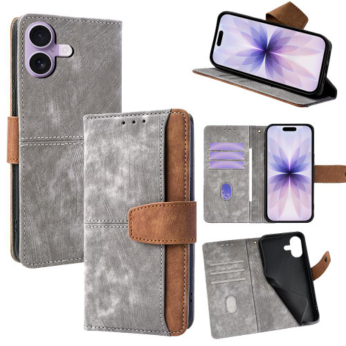 iPhone 17 Color Stitching Skin Feel Leather RFID Blocking Phone Case - Grey