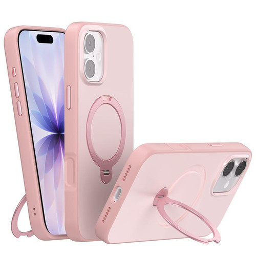 iPhone 17 Contrast Color Rotation Holder Magsafe Phone Case - Pink