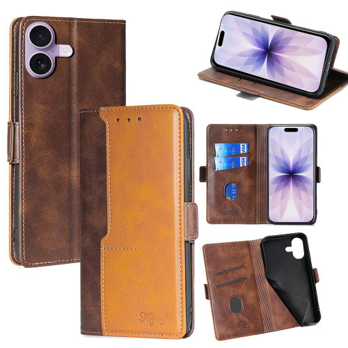 iPhone 17 Contrast Color Side Buckle Leather Phone Case - Dark Brown + Gold