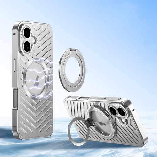 iPhone 17 Cooling MagSafe Magnetic Holder Metal Phone Case - Silver